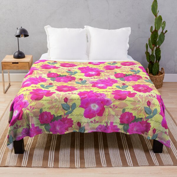 Item preview, Rose Water Recipe Pink Roses on Yellow ffffa0 designed and sold by Art in My Loft.