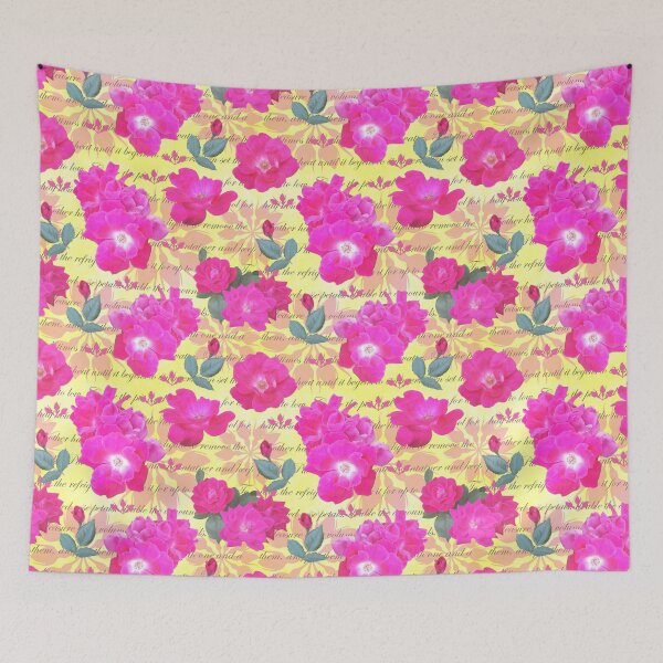 Item preview, Rose Water Recipe Pink Roses on Yellow  ffffa0 designed and sold by Art in My Loft.