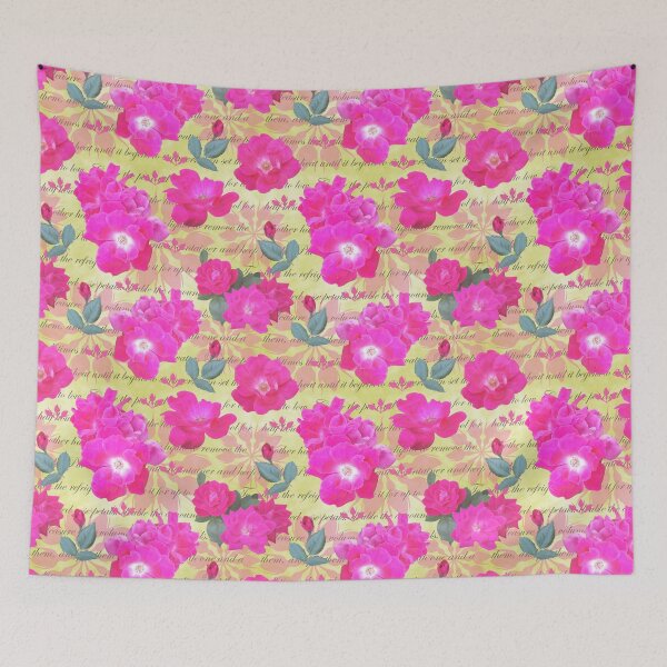 Item preview, Rose Water Recipe Pink Roses on Yellow Green e6e599 designed and sold by Art in My Loft.