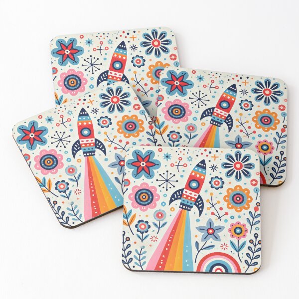 Item preview,  Scandinavian Folk Art Rocket – Colourful Space and Floral Design by heidiannemorris designed and sold by FOLK ART FUSION by heidiannemorris.
