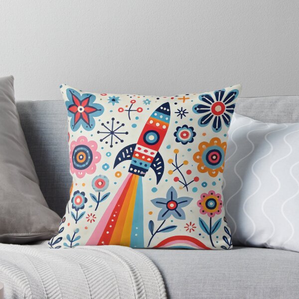 Item preview,  Scandinavian Folk Art Rocket – Colourful Space and Floral Design by heidiannemorris designed and sold by FOLK ART FUSION by heidiannemorris.