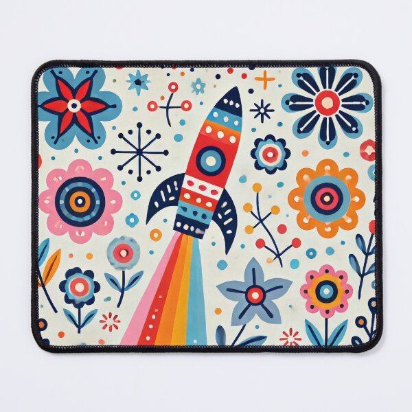 Item preview, Scandinavian Folk Art Rocket – Colourful Space and Floral Design by heidiannemorris designed and sold by FOLK ART FUSION by heidiannemorris.