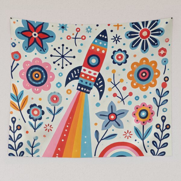 Item preview,  Scandinavian Folk Art Rocket – Colourful Space and Floral Design by heidiannemorris designed and sold by FOLK ART FUSION by heidiannemorris.