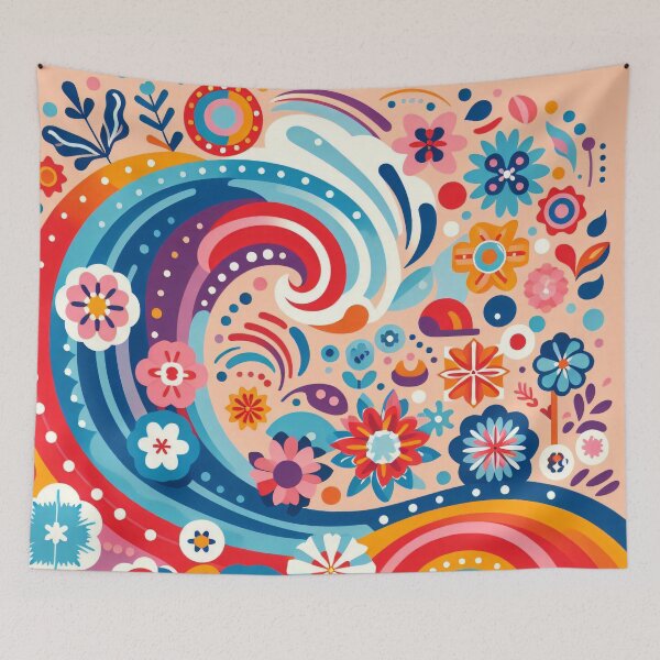 Item preview, Scandinavian Folk Art Wave – Colourful Ocean and Floral Swirls by heidiannemorris designed and sold by FOLK ART FUSION by heidiannemorris.