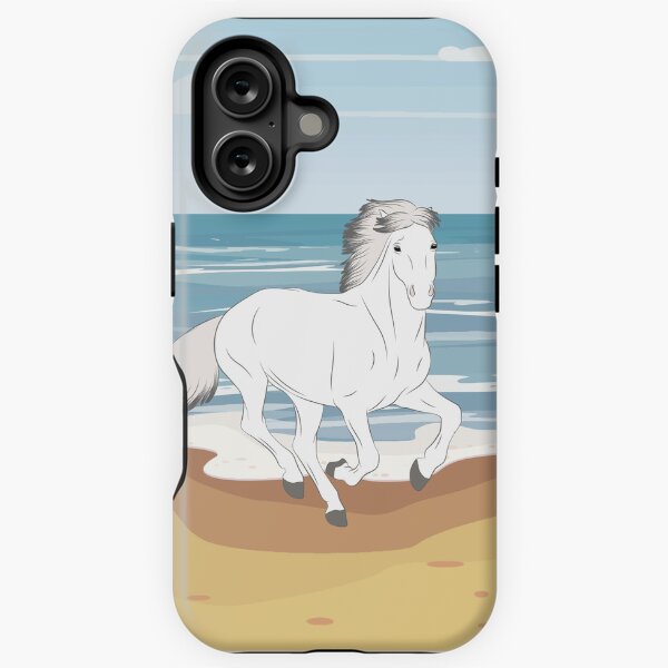 Aperçu de l'œuvre Camargue, cheval gris clair avec paysage, cheval sauvage, races de chevaux de France créée et vendue par WebEquitation®.