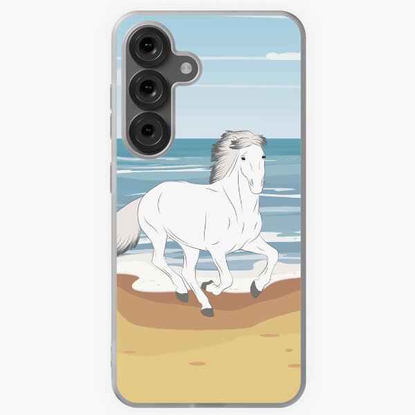 Aperçu de l'œuvre Camargue, cheval gris clair avec paysage, cheval sauvage, races de chevaux de France créée et vendue par WebEquitation®.