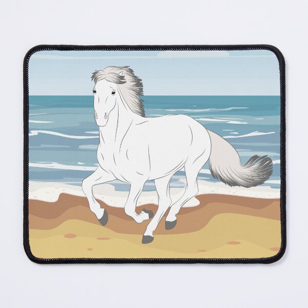 Aperçu de l'œuvre Camargue, cheval gris clair avec paysage, cheval sauvage, races de chevaux de France créée et vendue par WebEquitation®.
