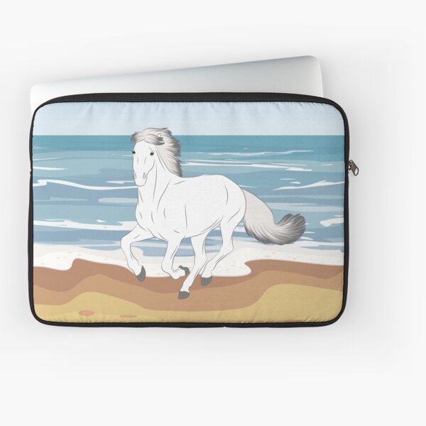 Aperçu de l'œuvre Camargue, cheval gris clair avec paysage, cheval sauvage, races de chevaux de France créée et vendue par WebEquitation®.