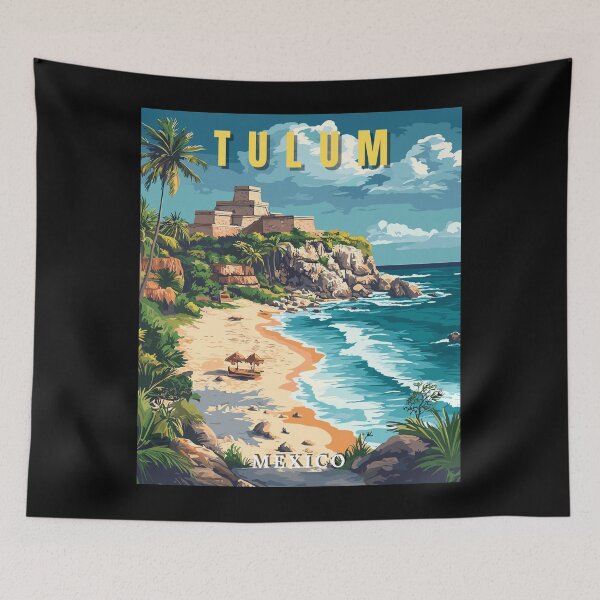 Item preview, Tulum in Quintana Roo Mexico Retro Travel Art Landscape designed and sold by MaateoDesign.