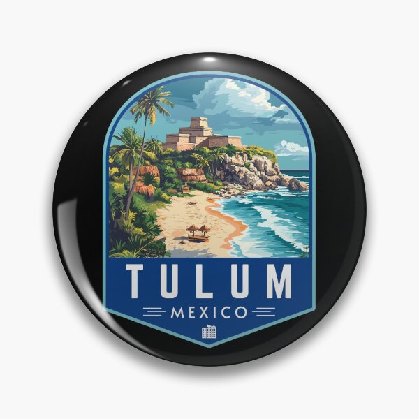 Item preview, Tulum in Quintana Roo Mexico Retro Travel Art Badge designed and sold by MaateoDesign.