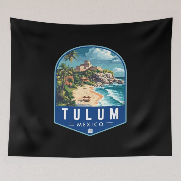 Item preview, Tulum in Quintana Roo Mexico Retro Travel Art Badge designed and sold by MaateoDesign.
