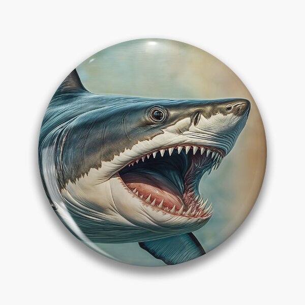 Item preview, Big shark with open jaws full of sharp teeth in grunge poster stile. designed and sold by IaroslavB.