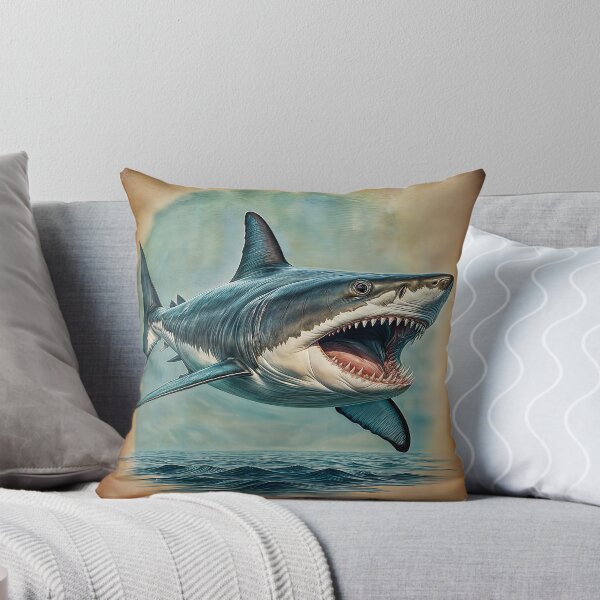 Item preview, Big shark with open jaws full of sharp teeth in grunge poster stile. designed and sold by IaroslavB.