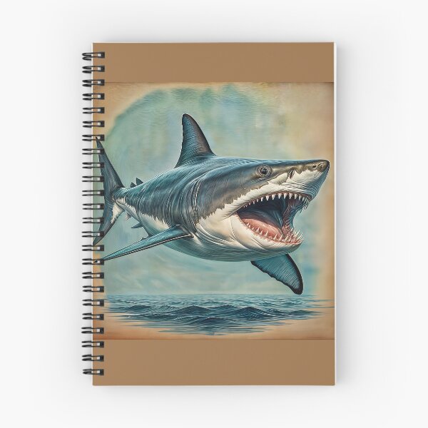 Item preview, Big shark with open jaws full of sharp teeth in grunge poster stile. designed and sold by IaroslavB.