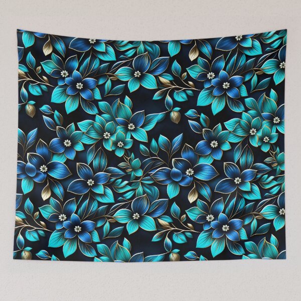Item preview, Signature Blue, Turquoise & Gold Floral Pattern | Elegant Botanical Art by Juliette Ozkalfayan designed and sold by Juliette Ozkalfayan.