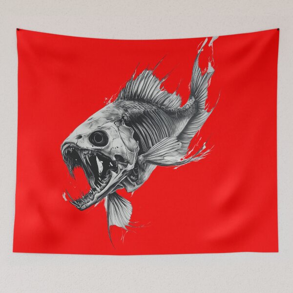 Item preview, Dark Skeletonfish – Fantastic Horror Deep Sea Illustration designed and sold by inksavvystudio.