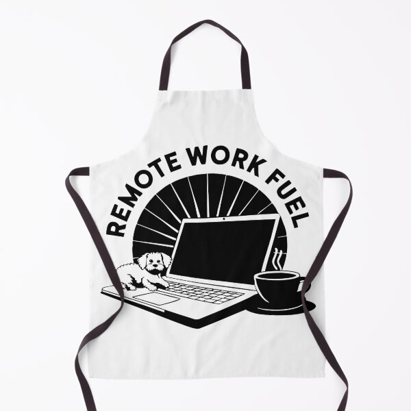 Item preview, B&W Remote Work Fuel – Laptop, Coffee, and Cute Dog Illustration designed and sold by CrownedCanvas.