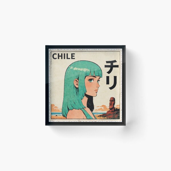 Item preview, Chile Country Green Haired Anime Girl 80s Retro Aesthetic Vintage Cultural Postage Stamp designed and sold by onlyanimevibes.