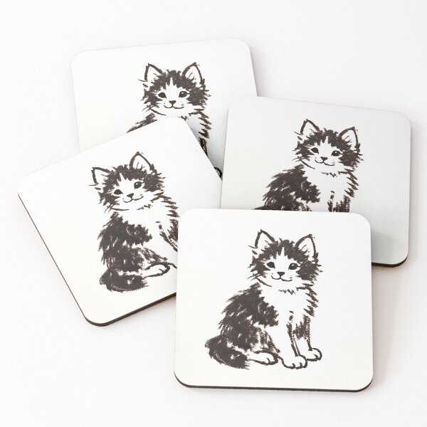 Item preview, cute ink sketch of fluffy kitten designed and sold by SunkenCost.