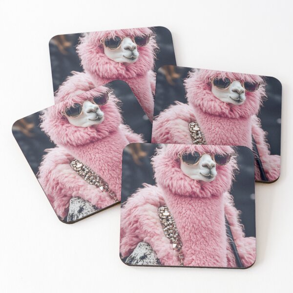 Item preview, A stylish pink llama in sunglasses adorned with a glamorous coat at a lively outdoor festival during daytime designed and sold by anytka.