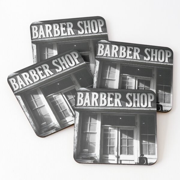 Item preview, Vintage Barber Shop Front & Classic Chair | Monochrome Print designed and sold by ShadeScapeArt.
