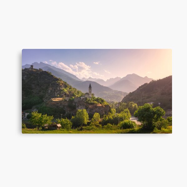 Church on the rocks in Aosta Valley, Italy Canvas Print