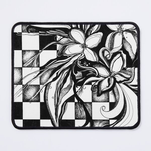 Item preview, The Finish Line – Ink Drawing of Flowers on Checkered Floor designed and sold by DanielleJScott.com.