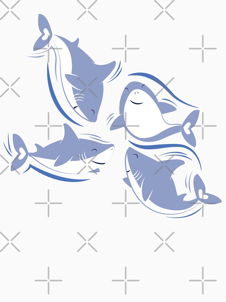 Thumbnail 3 of 3, Baseball ¾ Sleeve T-Shirt, Friendly sharks // navy blue background pale blue fishes  designed and sold by SelmaCardoso.