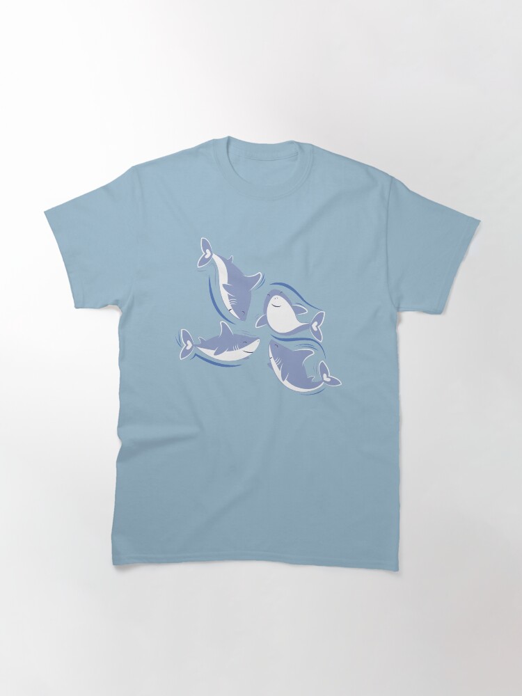 Thumbnail 2 of 7, Classic T-Shirt, Friendly sharks // navy blue background pale blue fishes designed and sold by SelmaCardoso.