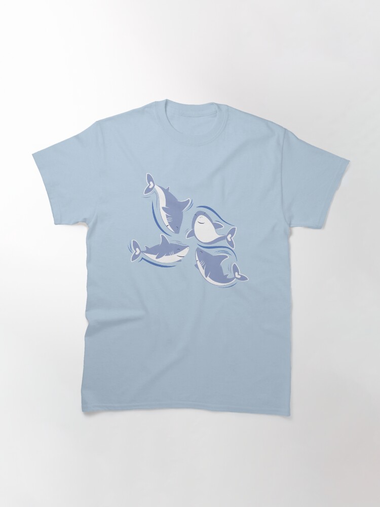 Thumbnail 3 of 7, Classic T-Shirt, Friendly sharks // navy blue background pale blue fishes designed and sold by SelmaCardoso.
