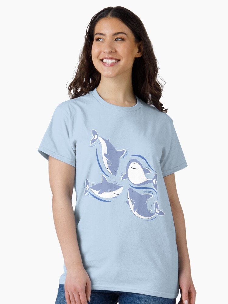 Thumbnail 2 of 7, Classic T-Shirt, Friendly sharks // navy blue background pale blue fishes designed and sold by SelmaCardoso.