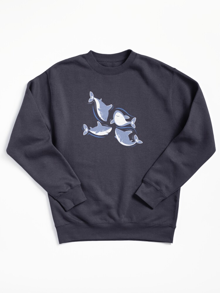 Pullover Sweatshirt, Friendly sharks // navy blue background pale blue fishes  designed and sold by SelmaCardoso