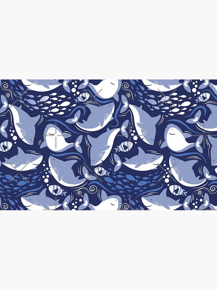 Thumbnail 6 of 6, Coffee Mug, Friendly sharks // navy blue background pale blue fishes  designed and sold by SelmaCardoso.