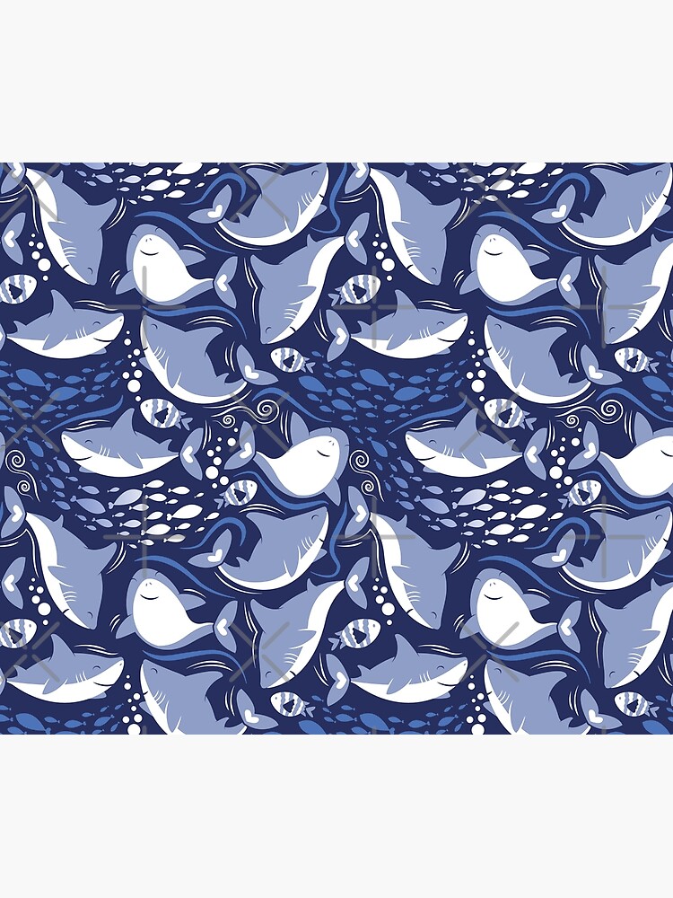 Thumbnail 6 of 6, Throw Blanket, Friendly sharks // navy blue background pale blue fishes  designed and sold by SelmaCardoso.
