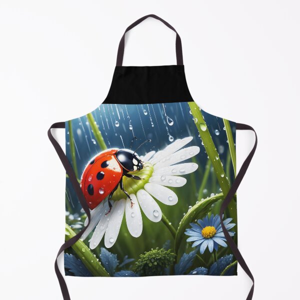 Item preview, ladybug on white daisy margareta among gress during a shower raindrops heavy rain designed and sold by EmeraldeaArt.