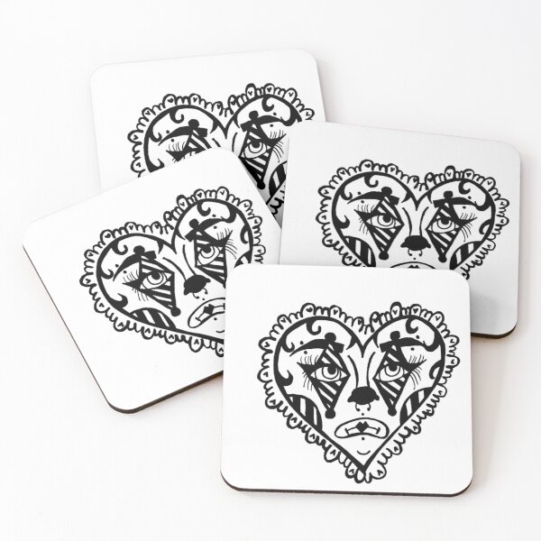 Item preview, Cranival Circus Clown Makeup Face Heart Border Greyscale Tattoo Style designed and sold by KayTurtless.