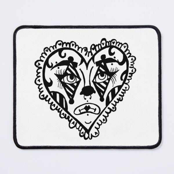 Item preview, Cranival Circus Clown Makeup Face Heart Border Greyscale Tattoo Style designed and sold by KayTurtless.