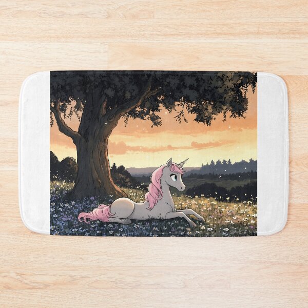 Item preview, Magical Pink Unicorn Fantasy Meadow Sunset Art designed and sold by Monascreativeempire.