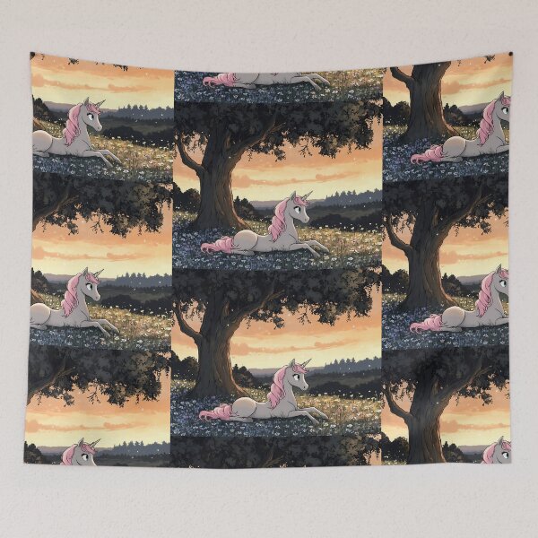 Item preview, Magical Pink Unicorn Fantasy Meadow Sunset Art designed and sold by Monascreativeempire.