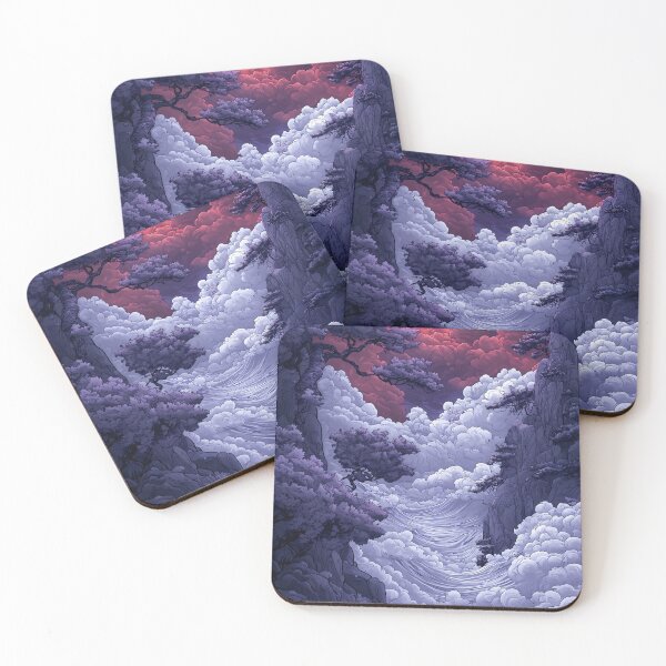 Item preview, Abstract futuristic Foggy mountains in the red sun designed and sold by Senpaiwaves.
