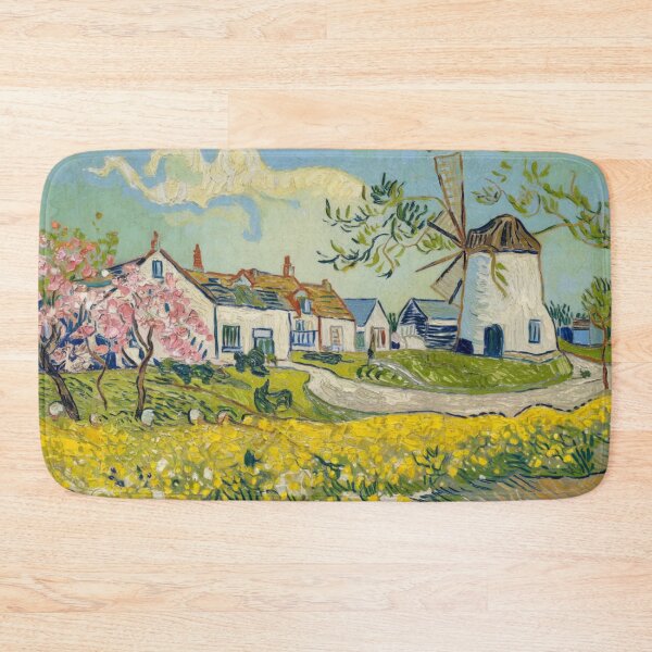Item preview, French Spring Village Scene with Windmill and Blossoming Trees – Van Gogh Inspired designed and sold by CARRAANN.