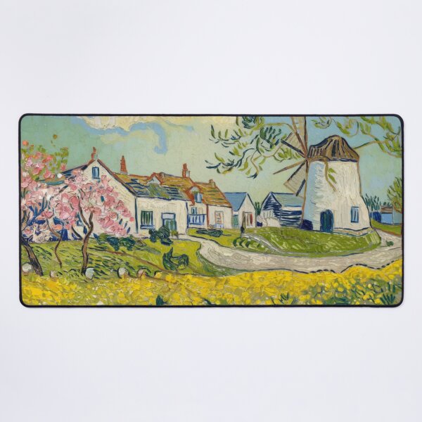 Item preview, French Spring Village Scene with Windmill and Blossoming Trees – Van Gogh Inspired designed and sold by CARRAANN.
