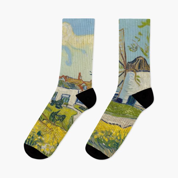 Item preview, French Spring Village Scene with Windmill and Blossoming Trees – Van Gogh Inspired designed and sold by CARRAANN.