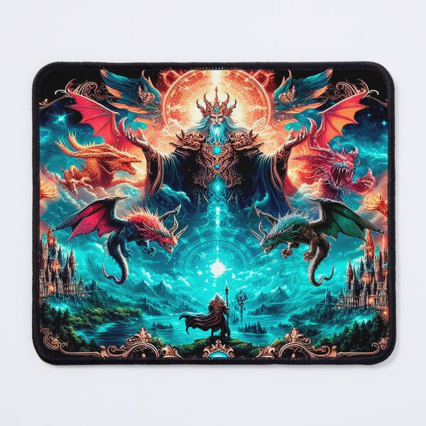 Item preview, Powerful Magician Summoning Dragons in a Mystical Landscape with Glowing Magic Circle designed and sold by KreaDesignOne.