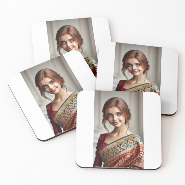 Item preview, Cultural Fusion: Russian Woman Wearing a Vibrant Saree" designed and sold by ethnicdigital.