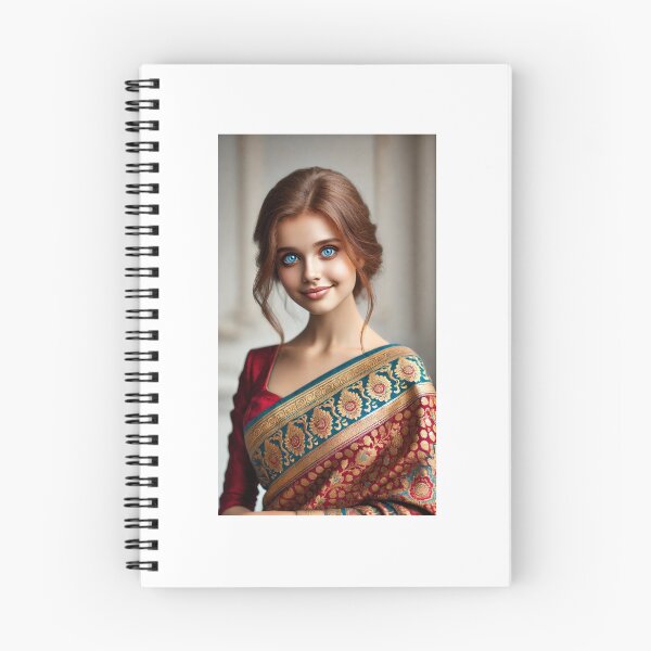 Item preview, Cultural Fusion: Russian Woman Wearing a Vibrant Saree" designed and sold by ethnicdigital.