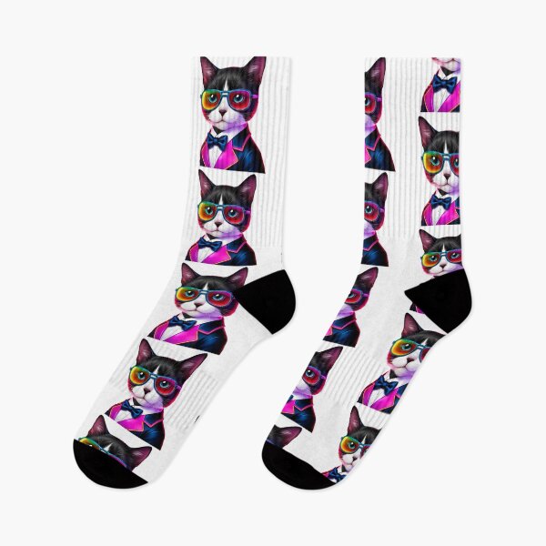 Item preview, Groovy 1980s Tuxedo Cat – Neon Cool with Retro Vibes designed and sold by Fredster1966.