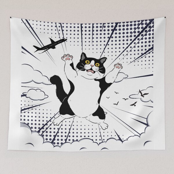 Item preview, Super Cat in Action – Funny Tuxedo Cat Skyfall designed and sold by shopfindingbeni.