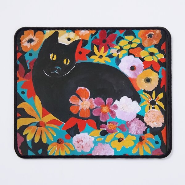 Item preview, Black cat and flowers. designed and sold by Aurora Art and Design.