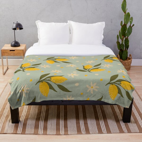 Item preview, Vintage Lemons, flowers and dots seamless pattern design on light muted blue designed and sold by shaminia.